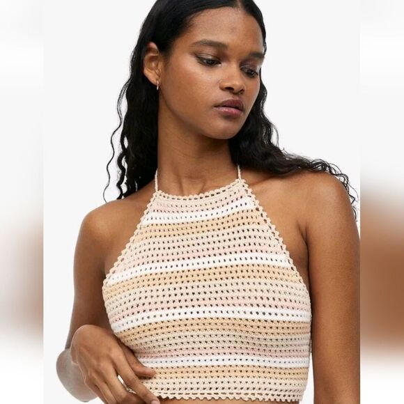 Roxy Daydreamer Cropped Crochet Halter Top Size Large Multicolor - Picture 12 of 12